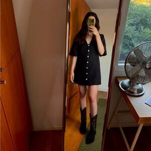 Topshop Black Button-Front Mini Dress